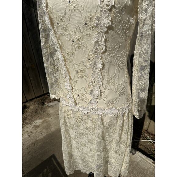 Vintage 70's Greenco Maid Wedding Dress Ivory Lace With Veil Long Sleeve Size 4 - Picture 7 of 16